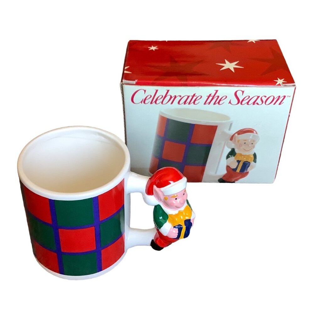 Vtg 1997 Celebrate‎ The Season Elf Cup Handpainted Ceramic May Department NEW